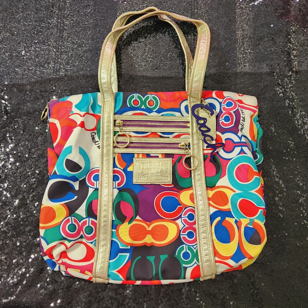 Coach Poppy Multicolor Logo Tote Bag